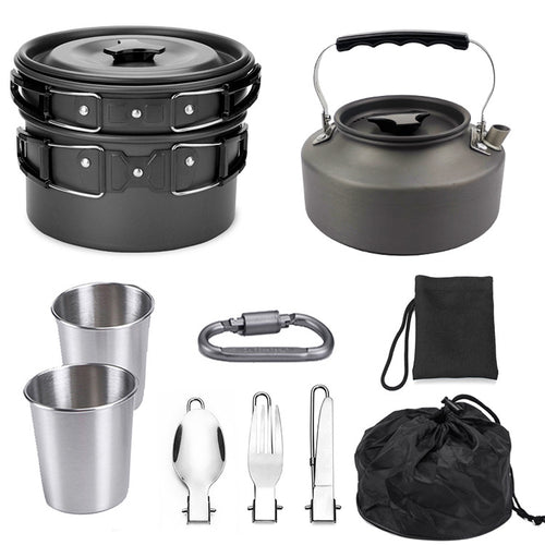 AlpineFlame® Camping-Kochset – Aluminium, Ultraleicht 928g | Topf, Tasse & Besteck