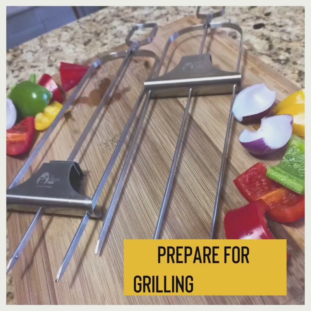 Profi BBQ Spiesse aus Edelstahl – 3-Zack Grillspiesse mit Tasche | Alpine Flame